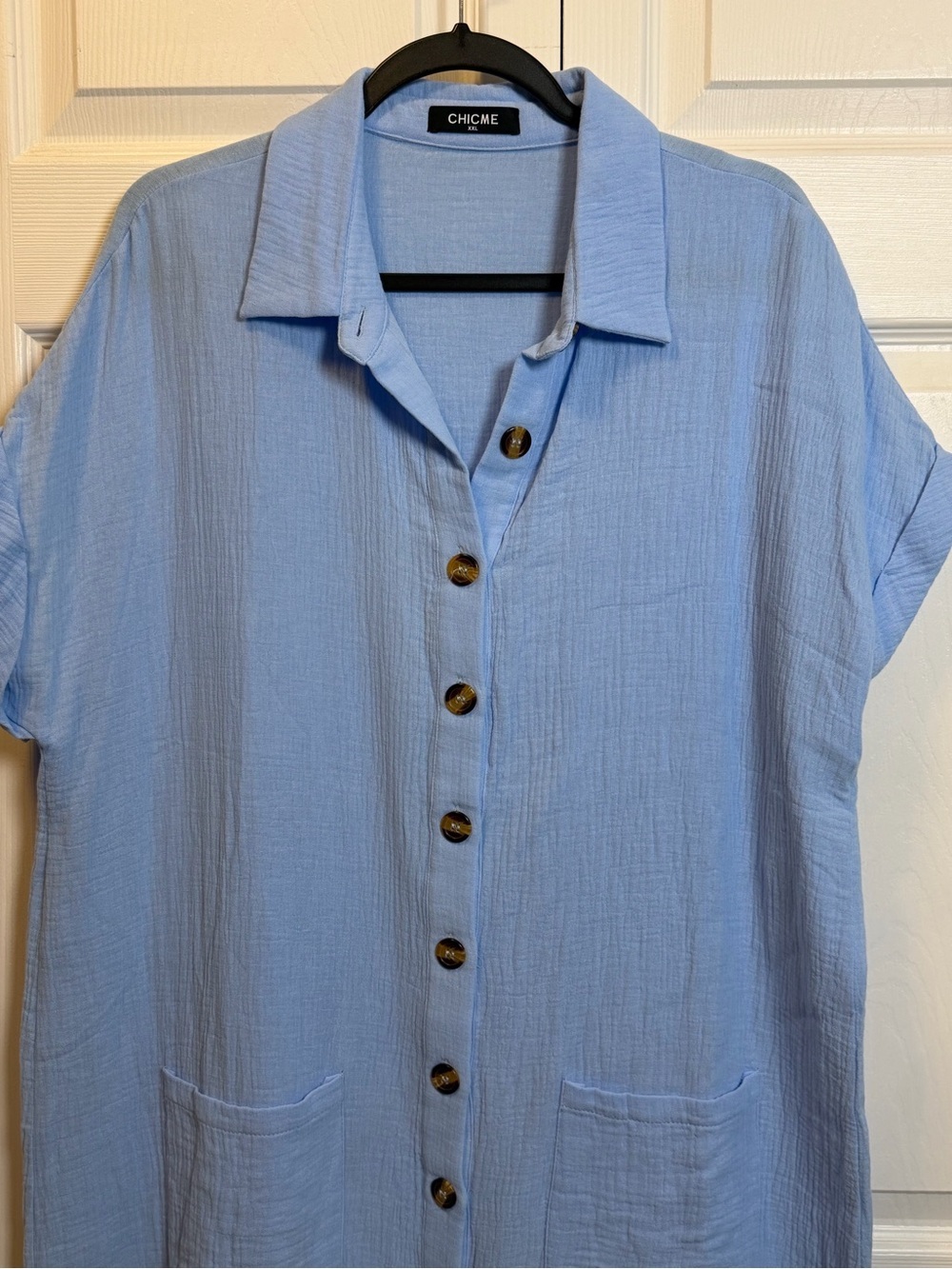 CHICME Light Blue Gauze Button Front Shirt Dress Tunic XXL Pockets - Picture 2 of 8